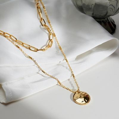 Nový 2dílný módní dámský náhrdelník kulatý přívěsek dutý svetrový řetízek dámský luxusní elegantní zlatý náhrdelník