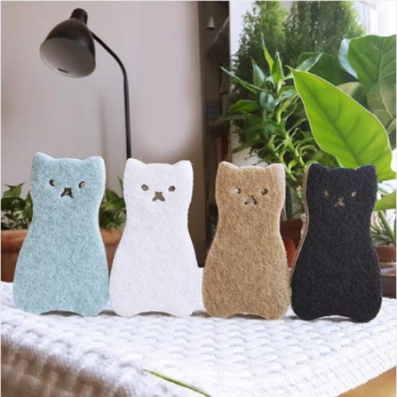 Minimalist cat-shaped sponge dishcloth (4 pieces, 1 set) (random)