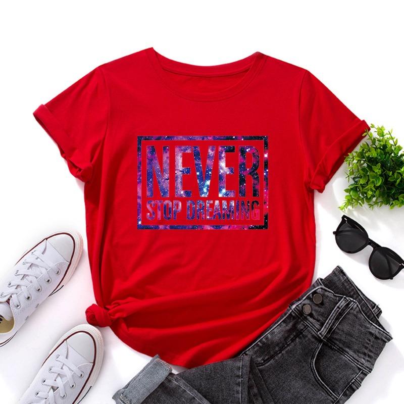 Summer Women's Printed NEVER Cotton Loose Round Neck Short Sleeved T-Shirts Women’s