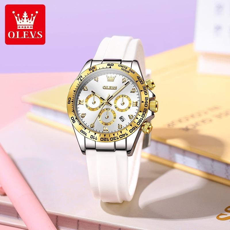 OLEVS Damenuhr Silikonarmband Luxusmarke Original Quarz Uhr für Frauen Automatisches Datum Wasserdicht Chronograph Damenuhr
