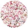 50 Pink Christmas Stickers: Cartoon Graffiti for Phone Cases & Scrapbooks, Waterproof & Adhesive