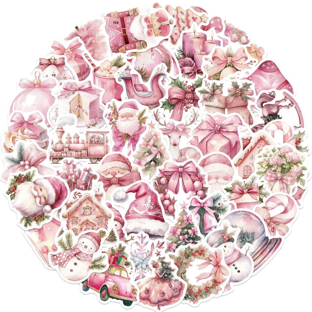 50 Pink Christmas Stickers: Cartoon Graffiti for Phone Cases & Scrapbooks, Waterproof & Adhesive