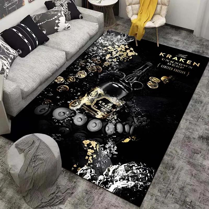 Spiced Rum Kraken-Black Pattern Carpets Bedroom Play Mats Bedroom Decor Carpet Livingroom Rug Crawl Mat Christmas Gift Rug