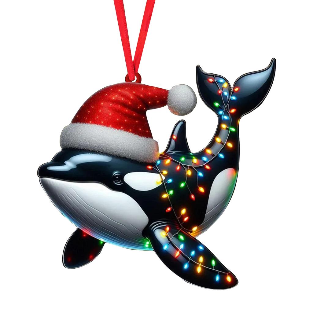 2D Acrylic Animal Ornaments With Christmas Hats, For Christmas Tree Decoration