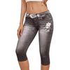 Modische Damen-Jeans mit Blumenmuster, elastischem Bund, elastischem Imitations-Denim, lockerem, lässigem Schnitt, verkürzt