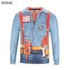 Artificial men's two-piece T-shirt set, 3D collar printed casual T-shirt, round neck long sleeved loose cotton T-shirt, artifici