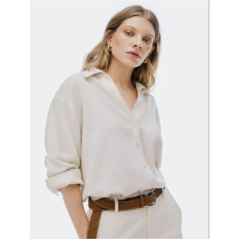 Foreign Trade Surplus Orders Tail Goods Official Website Spring and Summer New Linen Blend Loose Casual Women 3/4 Sleeve Shirts Simple