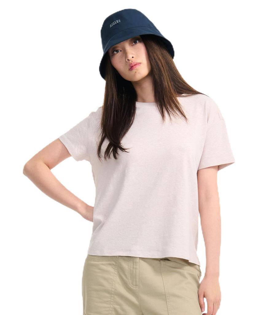 Aigle Official Cotton Linen Embroidered Short Sleeve ZTFAU96 Size Small Tone-on-Tone T-Shirt Off-White,