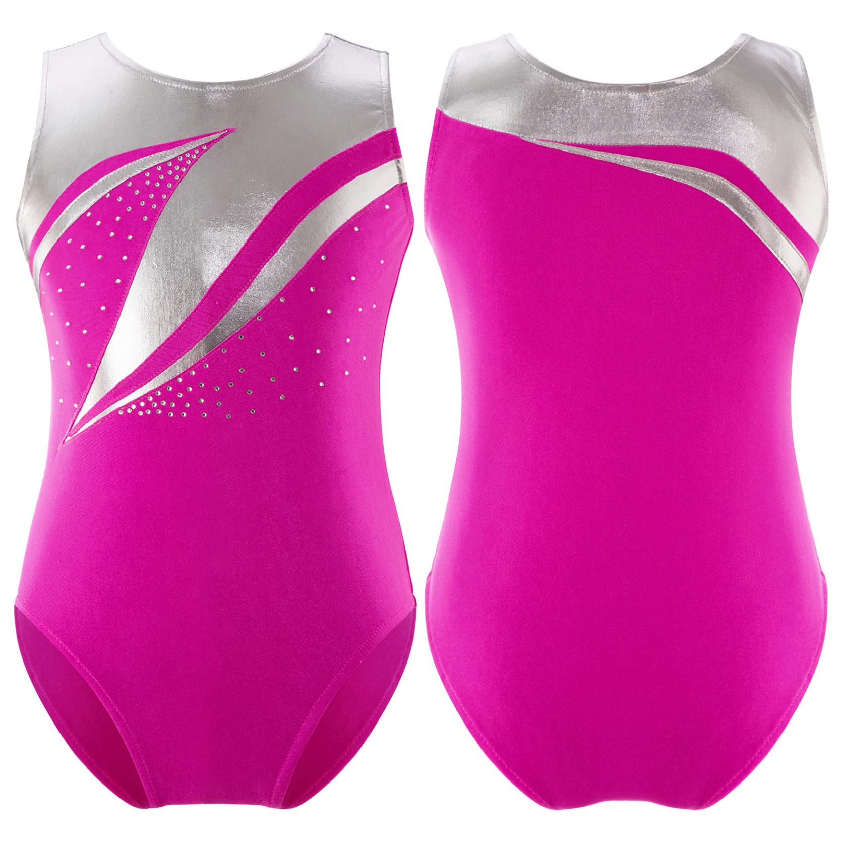 IEFiEL 2 Meisjes Gymnastiek Maillots Glanzend Strass Bronzing Doek Danskleding Eéndelig Schaatsbodysuit 5-6 Years warm roze kleur