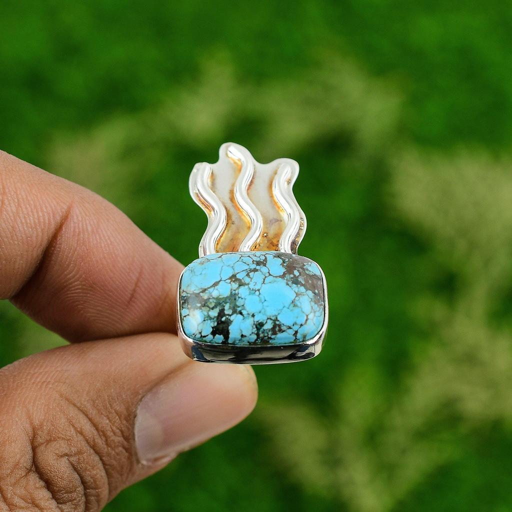 Gift For Her Natural Tibetan Turquoise Promise Ring Size 6.75 925 Silver