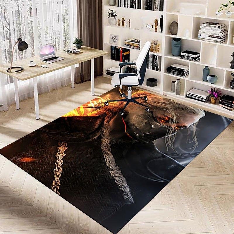 1pc Fire and Blood Office Carpet Chair Mats, Home Decor Mat Fantasy Theme Mat Durable Mat, Dragon Decor,Suitable for fantasy theme lovers