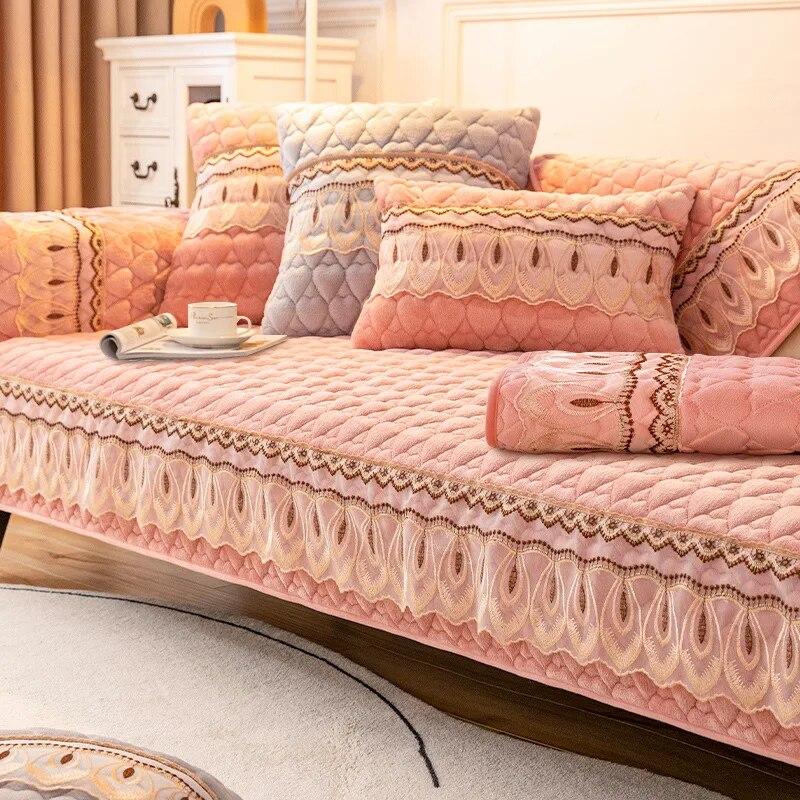 Winter Warm Sofa Cover Non-slip Plush Lace Sofa Cushion Universal Sectional Couch Cover Anti-dirty Sofa Towel for Living Room