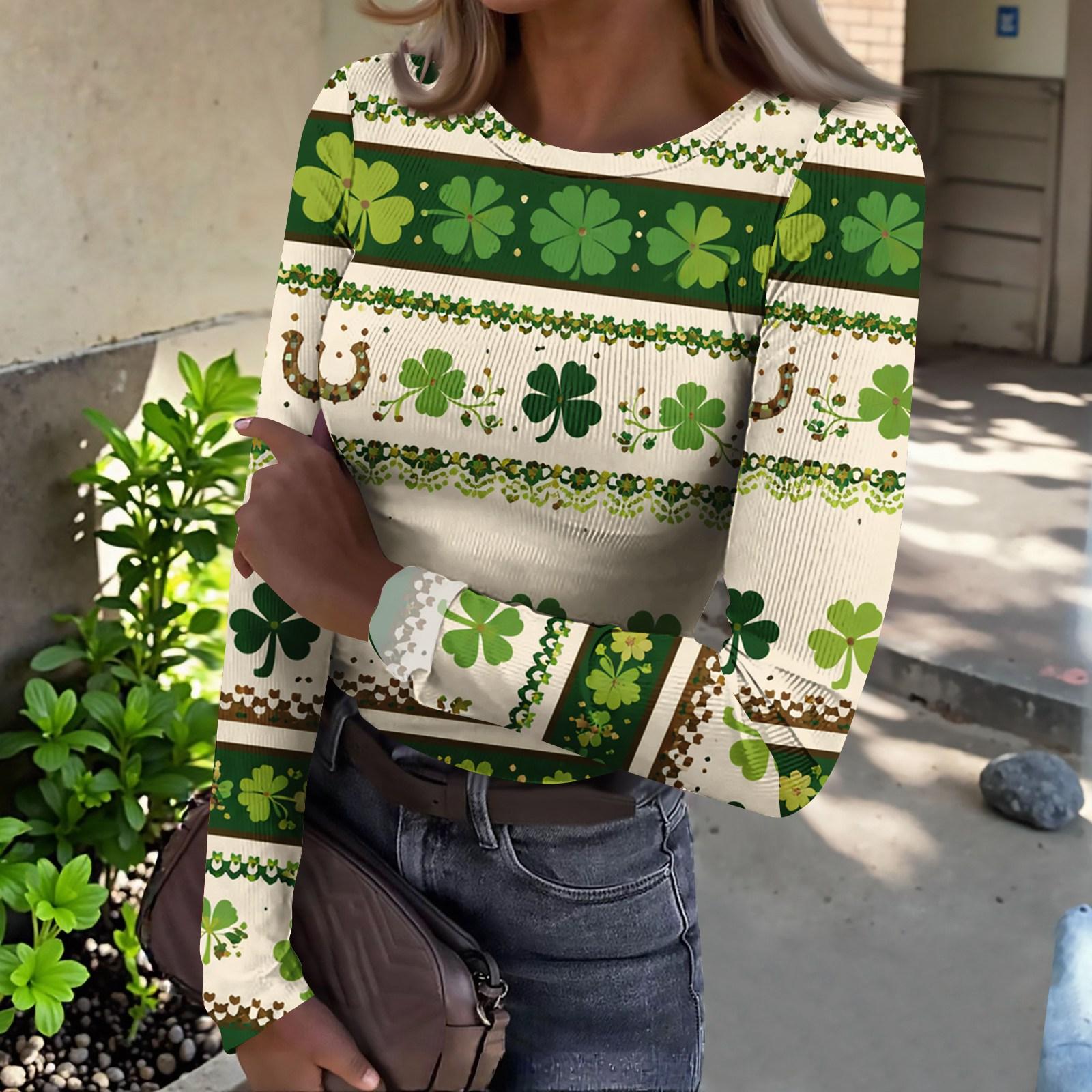 

Женская зимняя облегающая футболка, модная повседневная, с принтом, с круглым вырезом, пуловер, топ с длинным рукавом L бежевый