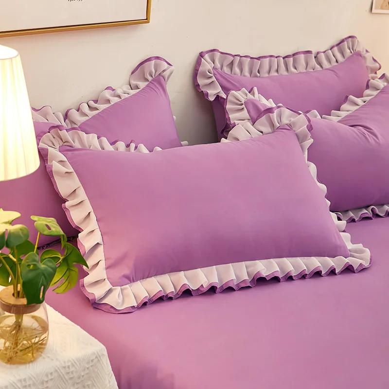 Ruffle Lace Design Pillow Case Korean Style Soft Washed Cotton Pillow Case Super Cute Pillowcase 48x74cm Pillow Cover Room Decor