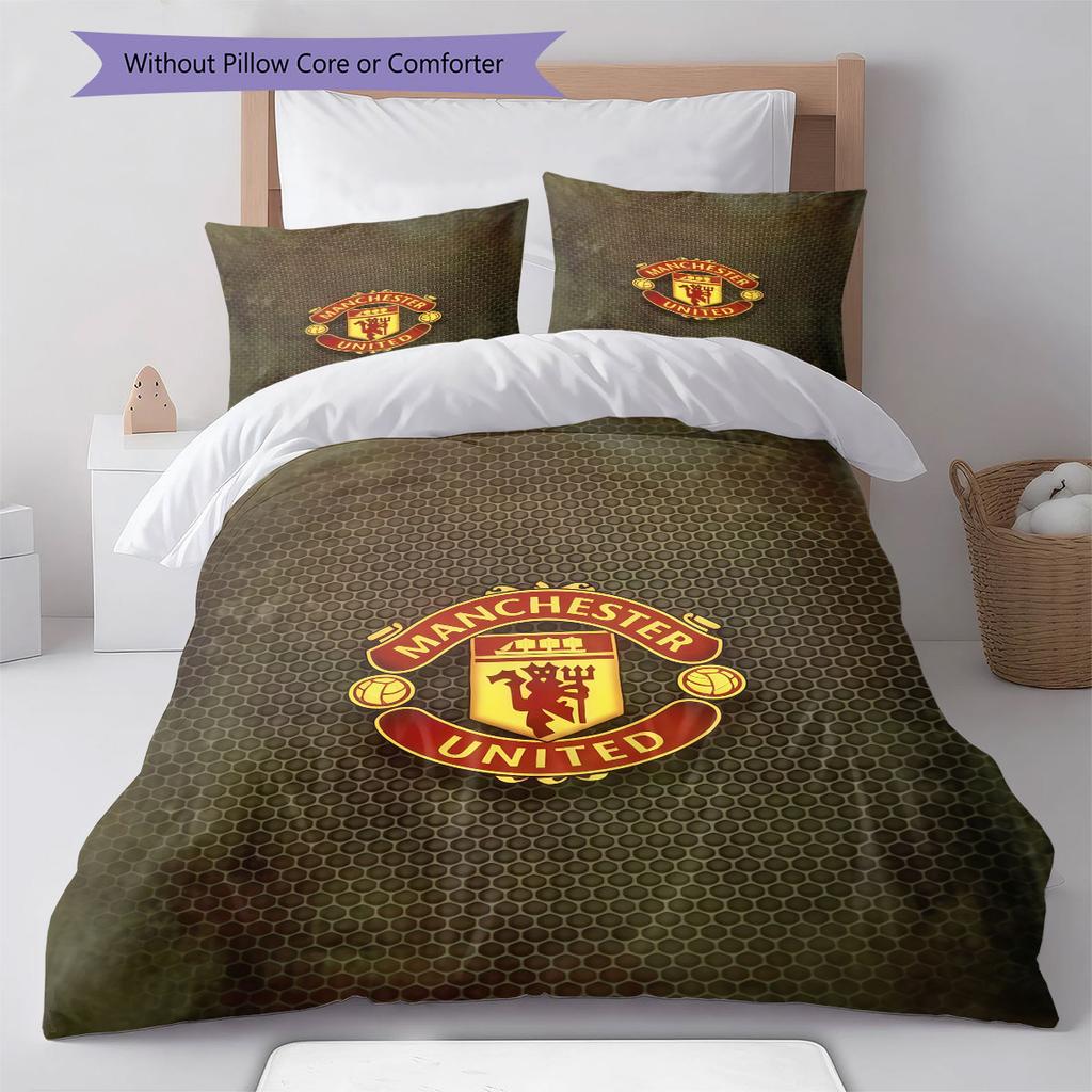 Königliches MUFC Kronen Bettwäsche Steppdecke Set Bettbezug Kissenbezug Heimdekoration Geburtstagsgeschenk (1 Bettbezug + 2 Kissenbezüge, ohne Füllung)