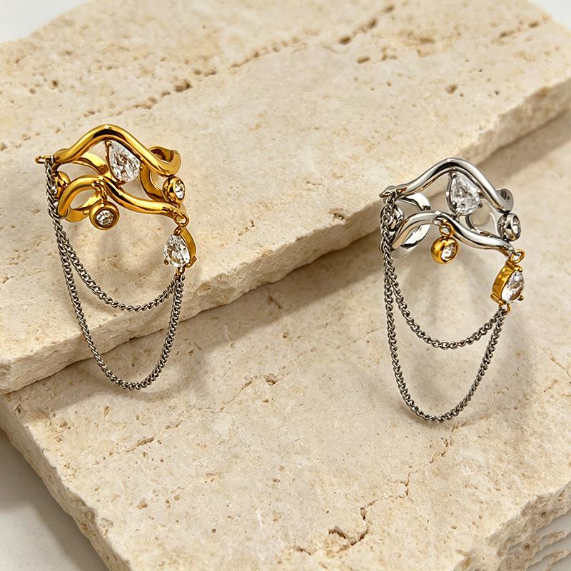 European and American Fashion Ring, Wave Chain, Fringed Open Ring, Water Drop, Niche Design Jewelry