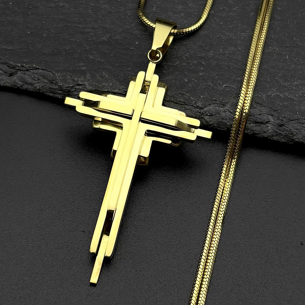Stainless Steel Multi-layer Jesus Cross Pendant Necklaces for Men Women Gold Silver Color Hip Hop Crucifix Chain Amulet Jewelry
