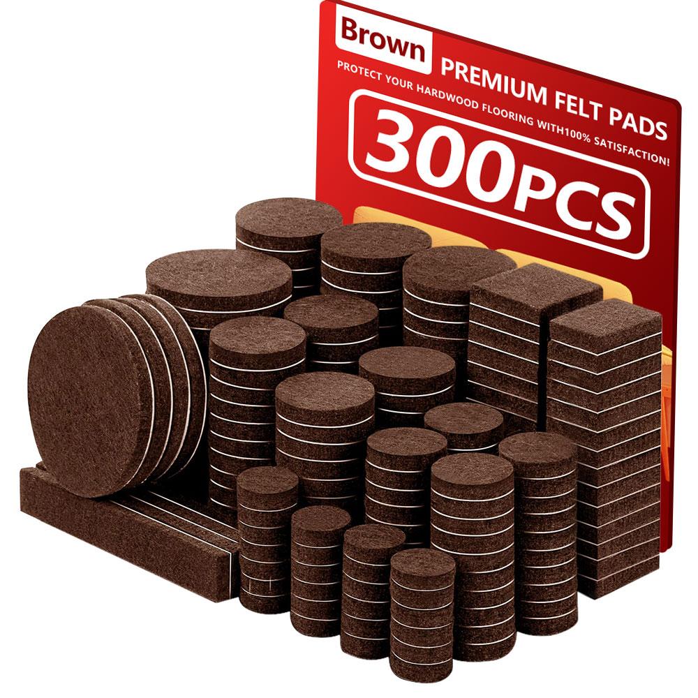 300PCS Value Pack Felt Chair Leg Pads Various Sizes Self Adhesive Furniture Protectors for Hardwood Floor