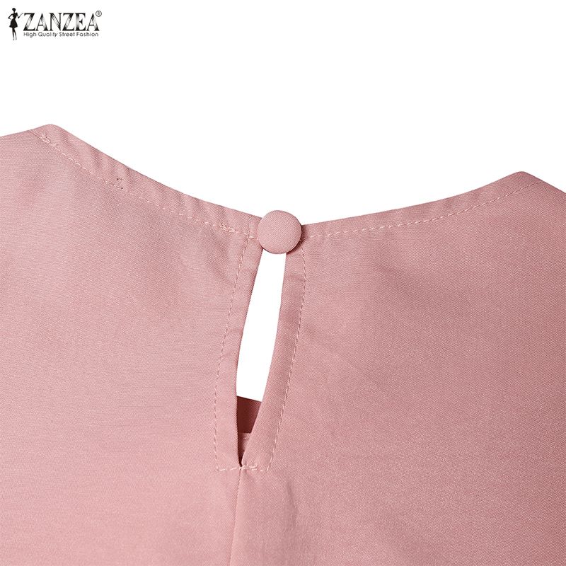 ZANZEA Women Casual Round Neck Loose Long Sleeve Muslim Dress