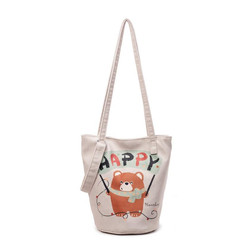 Cartoon Bucket Cloth Bag Women's Large Capacity Commuting Shoulder Cute Bear Armpit Casual Travel Handbag