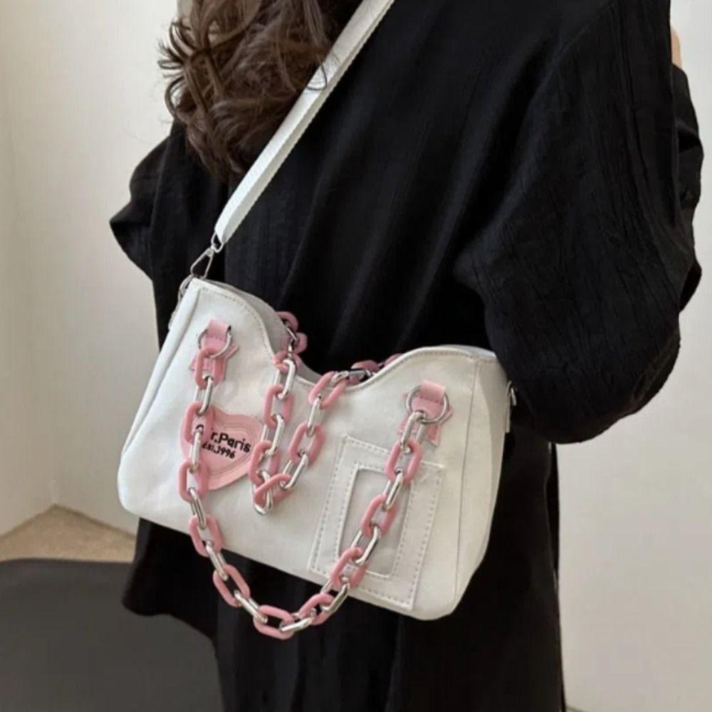 

Винтажная сумка через плечо Y2K, корейская сумка с цепочкой для подмышек, модная большая сумка в стиле Харадзюку для девочек