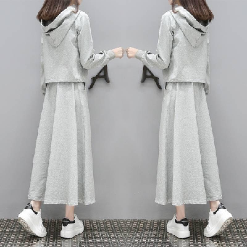 Europäisches Frühling/Herbst Chic Zweiteiler: Langes Sweatshirt & Rock - Lässige koreanische Mode für Frauen