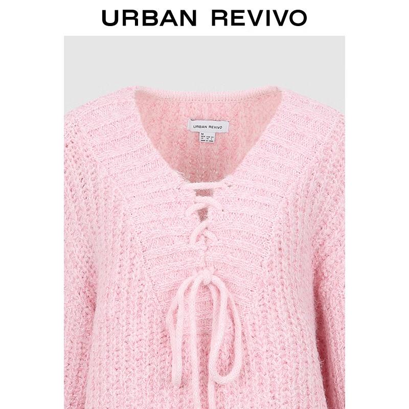 Damstickad topp med textur, V-ringning och knytdetalj