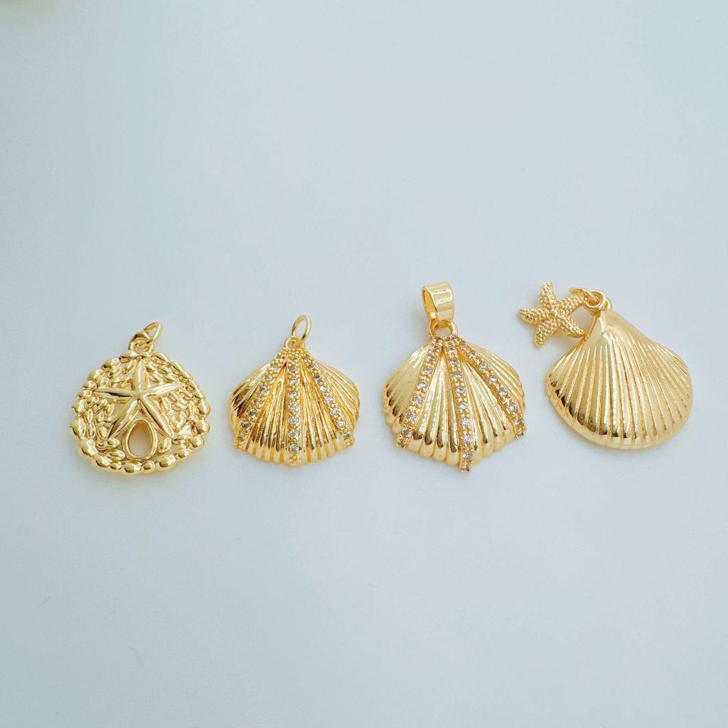 Cross Ocean Shell Conch Drip Oil Gold-Plated Zircon Necklace Pendant Jewelry Accessory