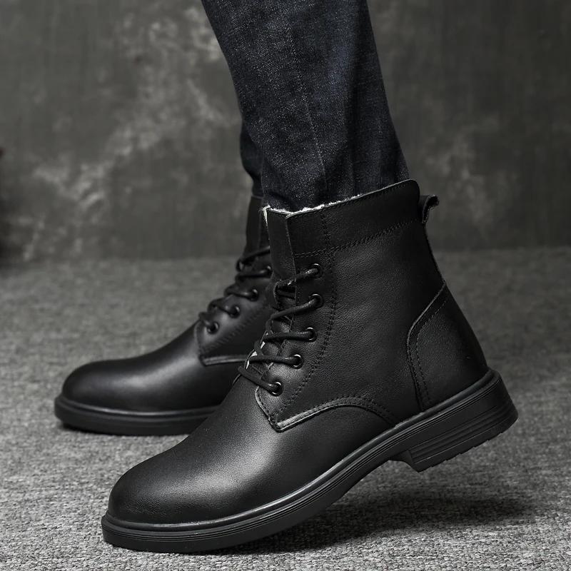 Big Size 37-50 Natural Leather Men Boots Winter Warm Handmade Business Snow Footwear Male Genuine Leather Luxury Men's Shoes
