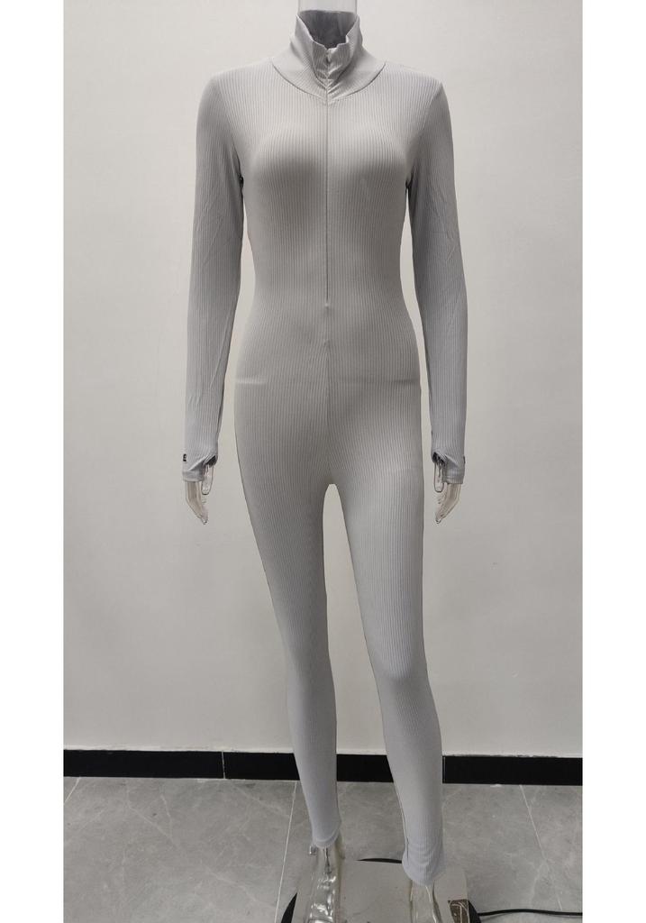 Damen Hochgeschlossener Bestickter Fitness-Jumpsuit - Stretch, Schlankmachend, Reißverschluss Design 2026