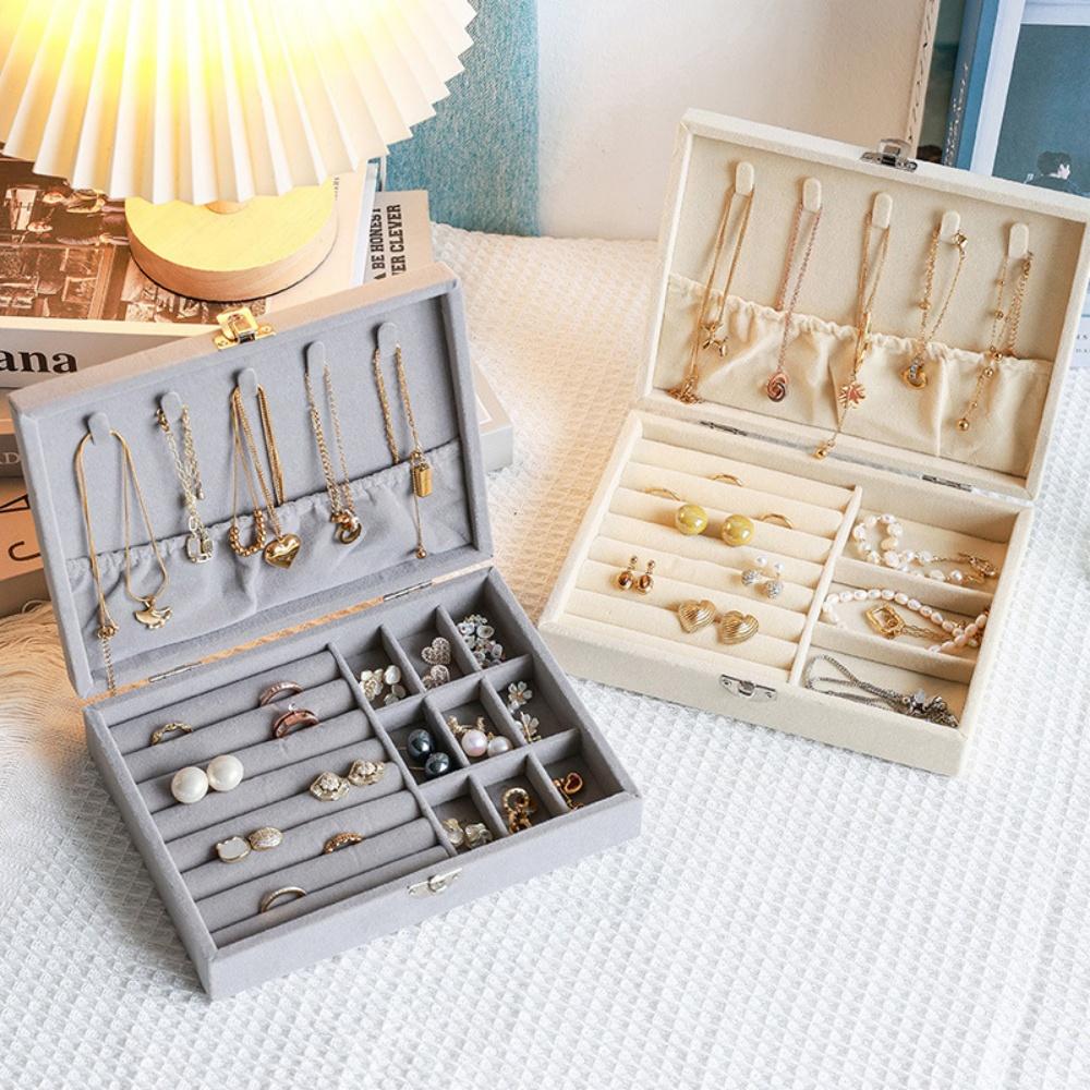 Dustproof Jewelry Display Box Tough Ring Necklace Earrings Brooch Box Flip Top Jewelry Box Compact For Bedroom Gift Jewelry