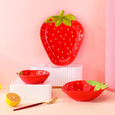 Creative Ceramic Strawberry Dishes Tableware Cute High Value Cartoon Dessert Salad Bowl Snack Dishes Fruit Plates