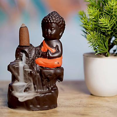 ORANGER BUDDHA mit 10 Zapfen, Polyresin-Statue B_3, dekoratives Schaustück – 8 cm (Polyresin, Braun, Mehrfarbig)