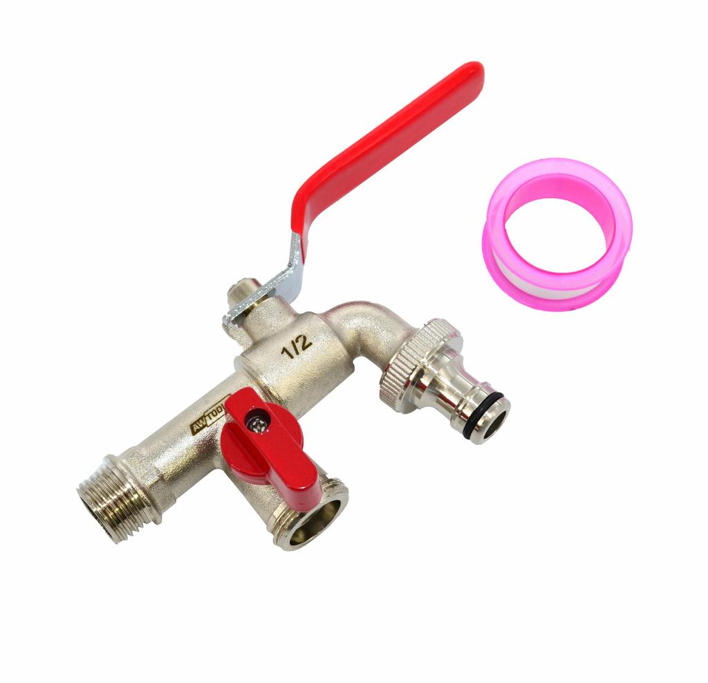 Awtools Garden Tap Double Nickel-Plated Brass 1/2" Male Thread 2X3/4"