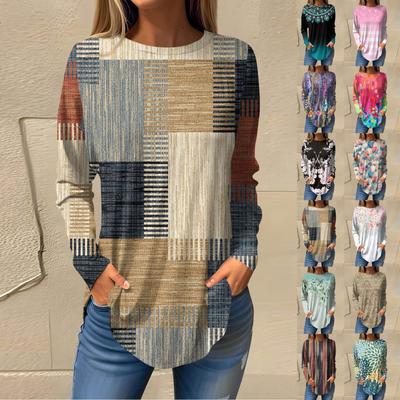 Tee Shirts For Women Fall Casual Long Sleeve Shirts Sweatshirt Retro Printing Top Pullover