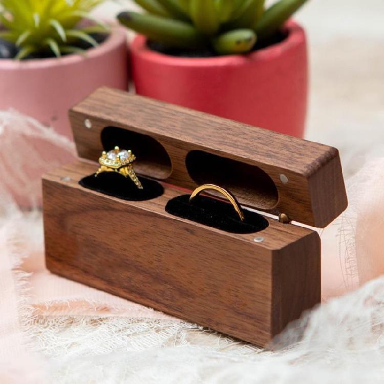 Ring Box for Wedding Ceremony Wooden Double Ring Bearer Holder for Wedding