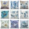 Home Decor Blue Floral & Bird Patterned Pillow Covers Pattern Cushion Cover Suitable For Sofa Bedroom Car Pillow Cover