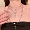 Retro Versatile Pearl Necklace with Beaded Cross Pendant - Fashion Jewelry for Women