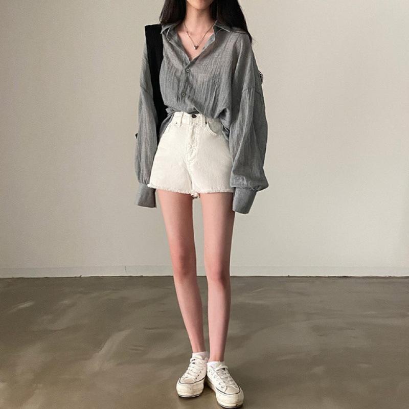 Spot Size Has Been Updated Chic New Summer Thin Lapel Long-sleeved Shirt Loose Lazy Sunscreen Air Conditioner Shirt