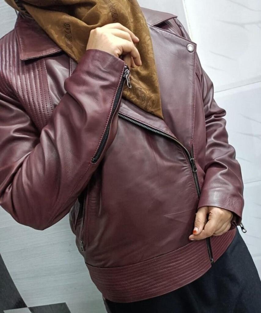 NOORA Damskie bordowe skórzane kurtki motocyklowe