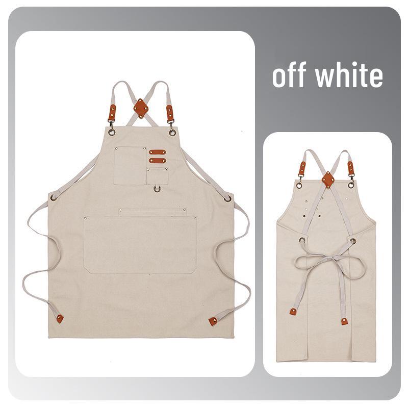 Waterproof Oil-Resistant Canvas Apron for Kitchen and Coffee Shop - Durable, Dirt-Resistant, Plain Color, Custom Logo Available
