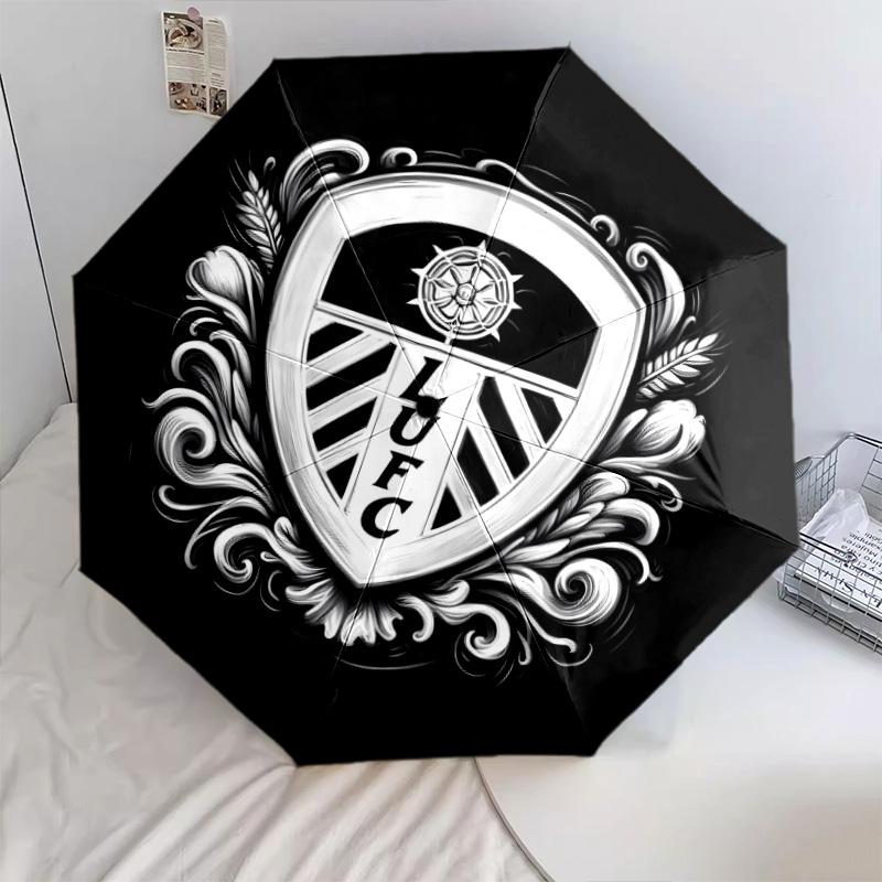 1 PC Automatic Folding Umbrella - Leeds Football Club Pattern Portable Foldable Design With 8 Ribs Christmas Birthday Gifts