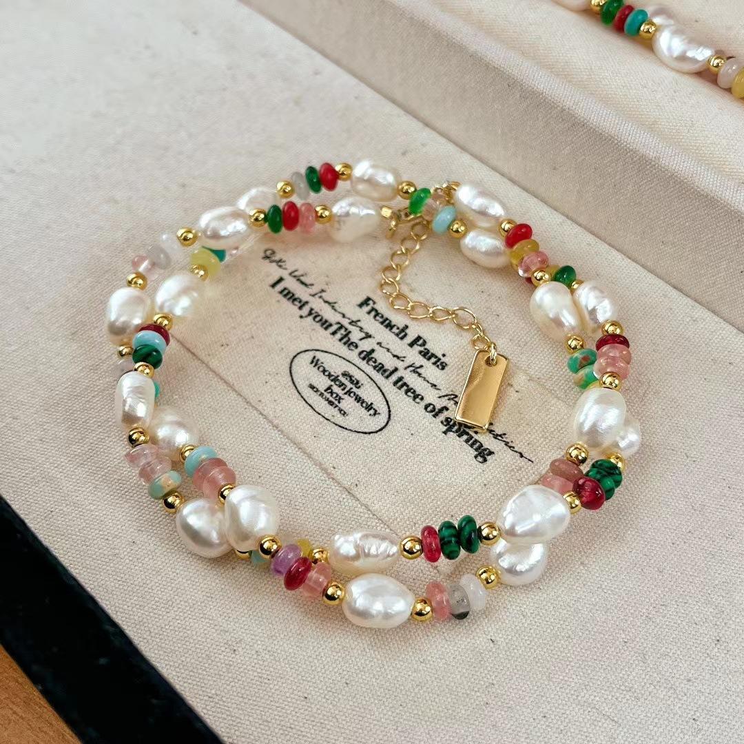 Винтажное Счастливое Дофаминовое Настроение Натуральное Пресноводное Жемчужное Ожерелье Барокко Цыганская Ключичная Цепь