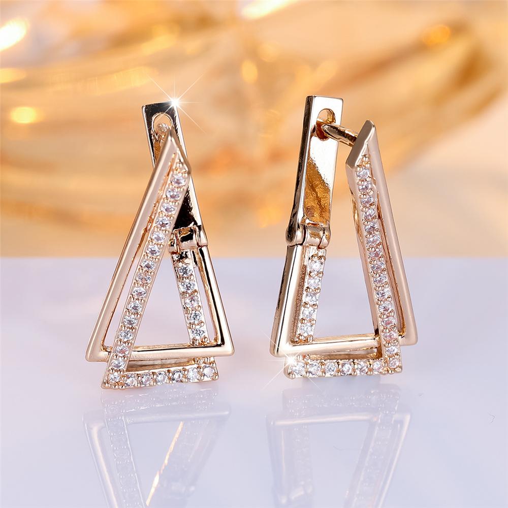 Female White Zircon Stone Geometric Hoop Earrings Vintage  Gold Color Wedding Jewelry For Women