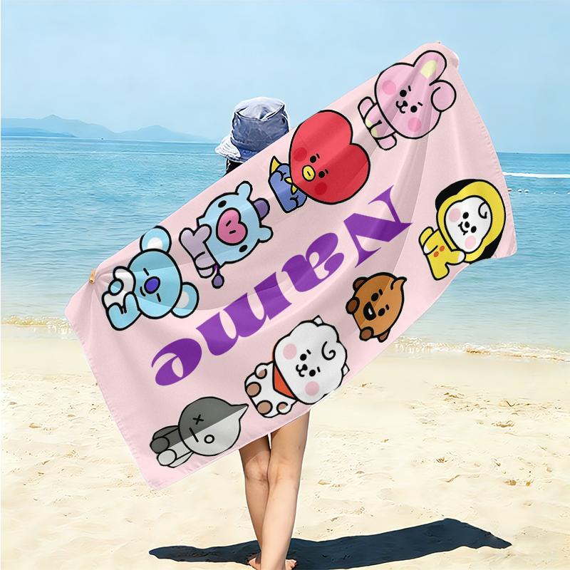 Personalized BT21 Character Collection Beach Towel Microfiber Beach Towel Thin Absorbent for Beach Swimming Yoga Bath Sports. 091045