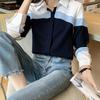 2026 Spring New Women's Turn-down Collar Contrast Color Slim Fit Long Sleeve Casual Striped Shirt
