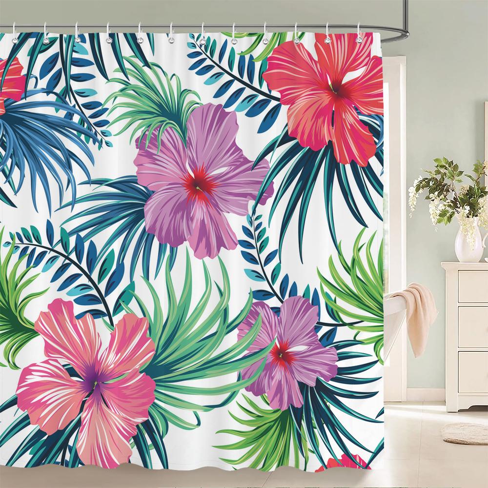 Fresh Pineapple Flower Tropical Green Plants Shower Curtain 3D Bath Screen Waterproof Fabric Bathroom Decoration Shower Curtains