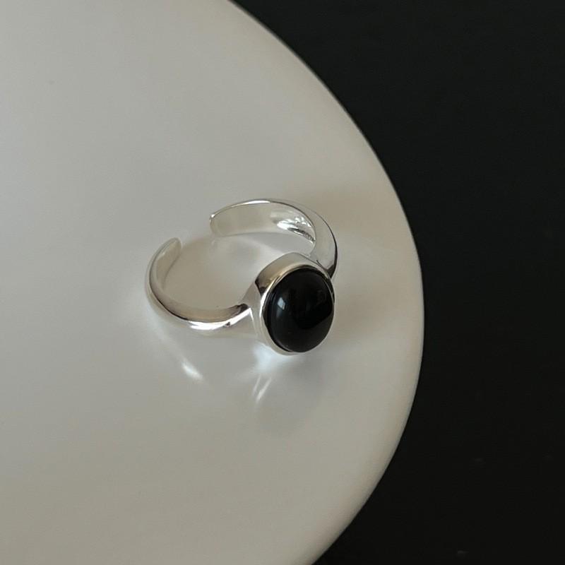 Sophisticated Black Geometric Onyx Ring For Women Unique Adjustable Copper Jewelry Fashion