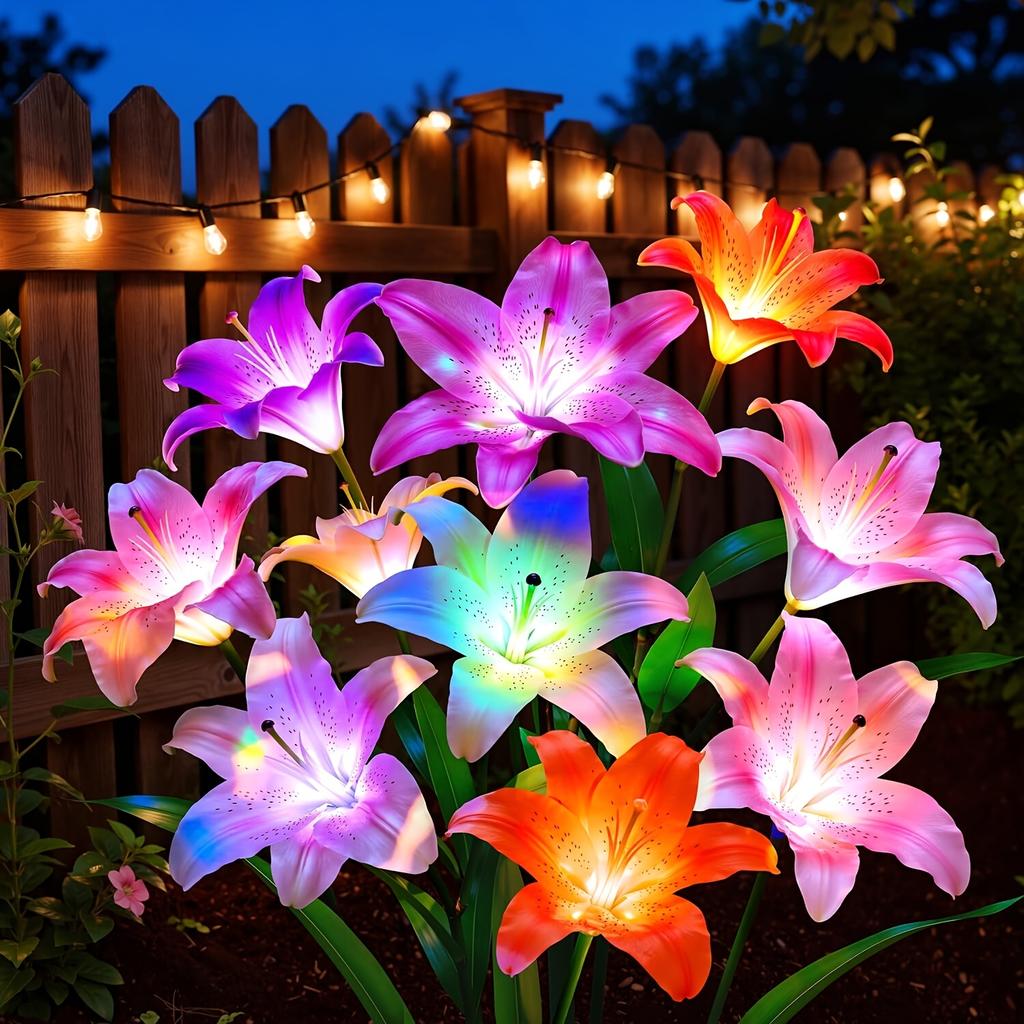 Solar Garden Lights,Solar Flower Lights Bigger Lily Lights, Color Changing LED Solar Decorative Lights for Garden, Patio, Yard, Flower Bed