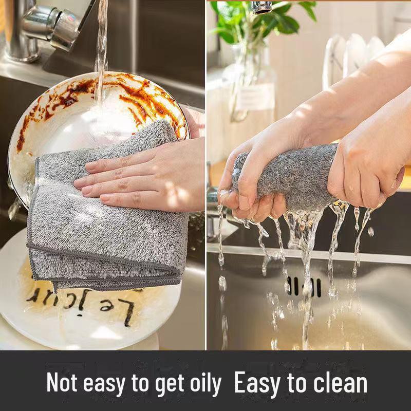 Thickened Bamboo Charcoal Fiber Kitchen Cleaning Rag - Absorbent, Degreasing, Decontamination, Non-linting Dishwashing Scouring Pad